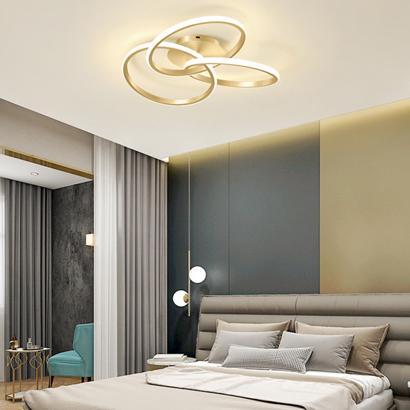 Contemporary Creative Silicone Hardware Interlocking Ring LED Semi-Flush Mount Ceiling Light For Bedroom &amp; Living Room