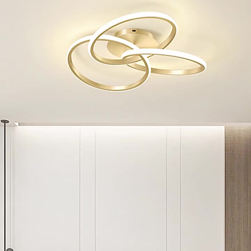 Contemporary Creative Silicone Hardware Interlocking Ring LED Semi-Flush Mount Ceiling Light For Bedroom & Living Room