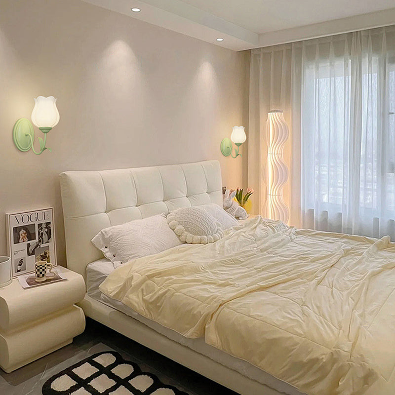 Traditional French Glass Iron Flower Leaf 1/2 Light LED Wall Sconce Lamp For Bedroom & Living Room