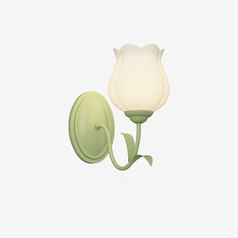 Traditional French Glass Iron Flower Leaf 1/2 Light LED Wall Sconce Lamp For Bedroom & Living Room