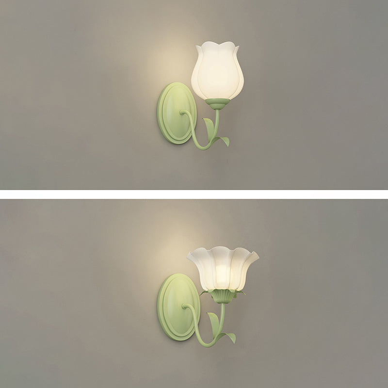 Traditional French Glass Iron Flower Leaf 1/2 Light LED Wall Sconce Lamp For Bedroom & Living Room