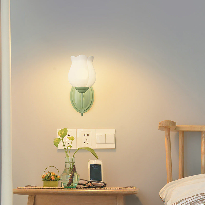Traditional French Glass Iron Flower Leaf 1/2 Light LED Wall Sconce Lamp For Bedroom & Living Room