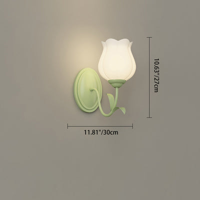 Traditional French Glass Iron Flower Leaf 1/2 Light LED Wall Sconce Lamp For Bedroom & Living Room
