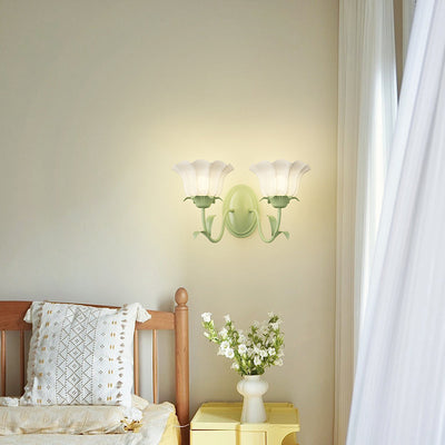 Traditional French Glass Iron Flower Leaf 1/2 Light LED Wall Sconce Lamp For Bedroom & Living Room