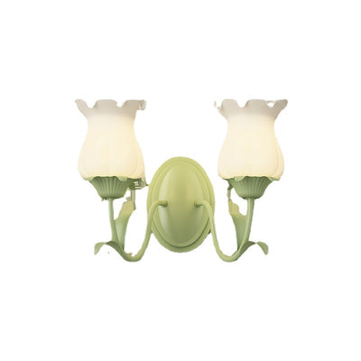 Traditional French Glass Iron Flower Leaf 1/2 Light LED Wall Sconce Lamp For Bedroom & Living Room