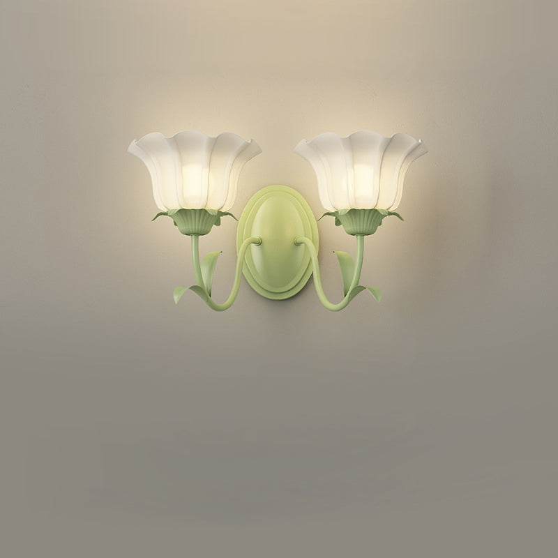 Traditional French Glass Iron Flower Leaf 1/2 Light LED Wall Sconce Lamp For Bedroom & Living Room