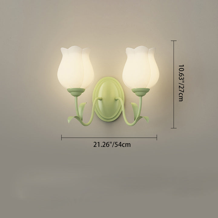 Traditional French Glass Iron Flower Leaf 1/2 Light LED Wall Sconce Lamp For Bedroom &amp; Living Room
