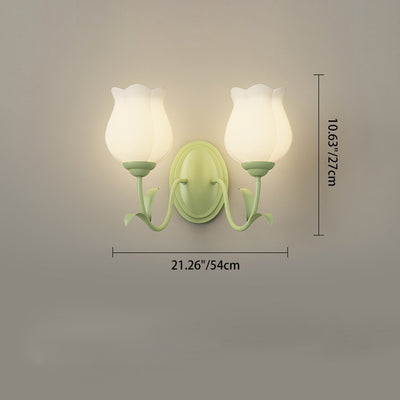 Traditional French Glass Iron Flower Leaf 1/2 Light LED Wall Sconce Lamp For Bedroom & Living Room