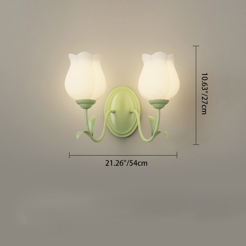 Traditional French Glass Iron Flower Leaf 1/2 Light LED Wall Sconce Lamp For Bedroom & Living Room