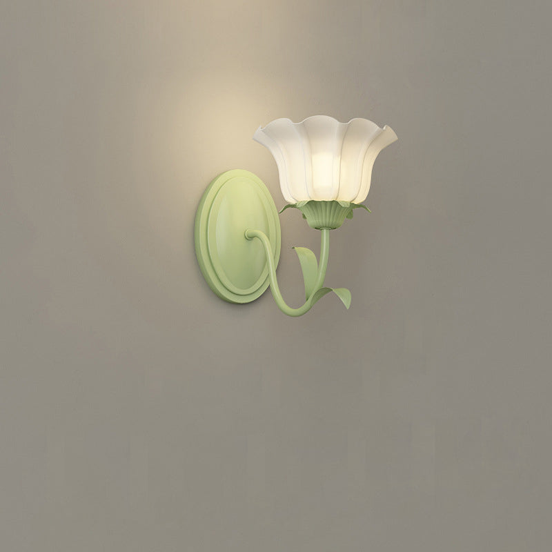 Traditional French Glass Iron Flower Leaf 1/2 Light LED Wall Sconce Lamp For Bedroom & Living Room