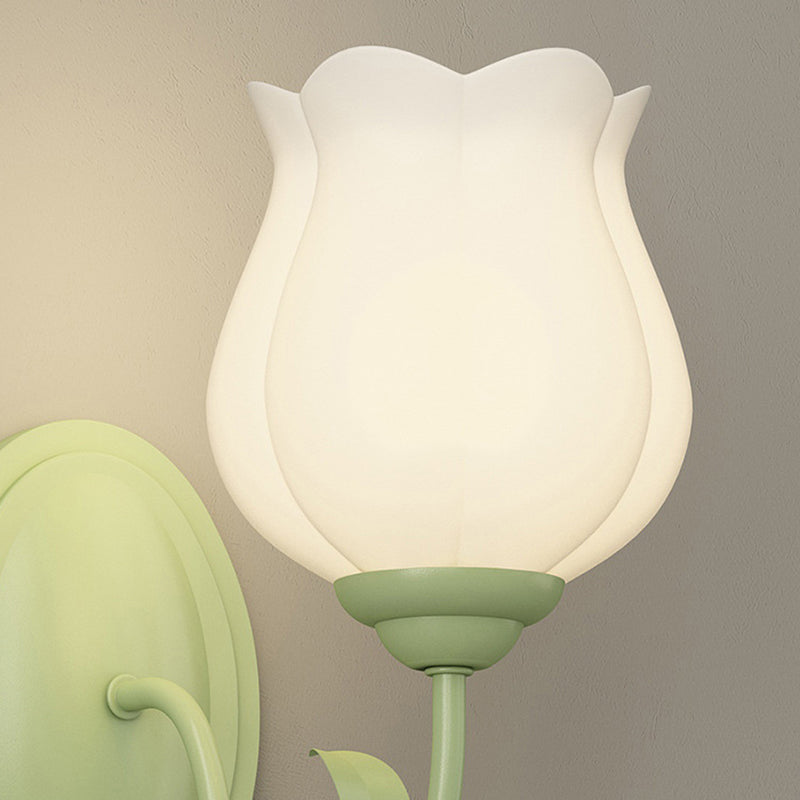 Traditional French Glass Iron Flower Leaf 1/2 Light LED Wall Sconce Lamp For Bedroom &amp; Living Room