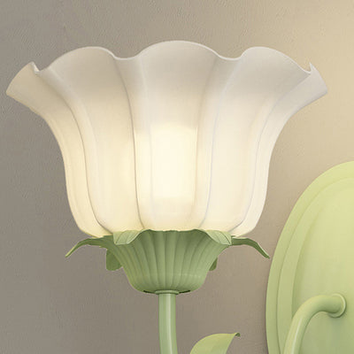 Traditional French Glass Iron Flower Leaf 1/2 Light LED Wall Sconce Lamp For Bedroom & Living Room