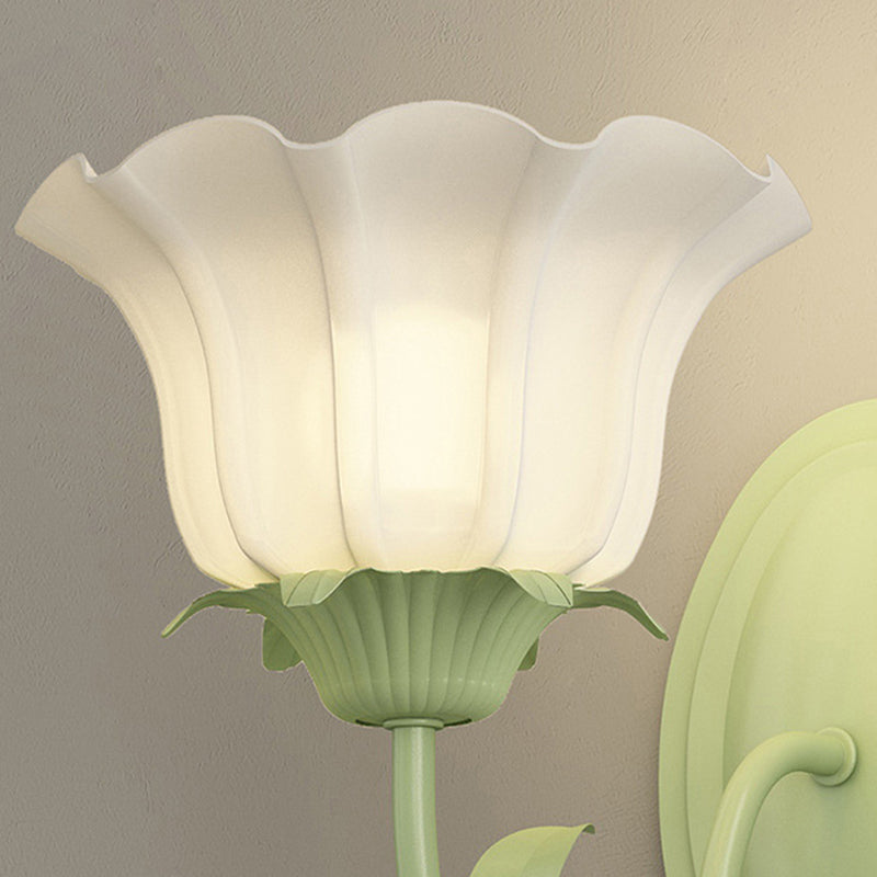 Traditional French Glass Iron Flower Leaf 1/2 Light LED Wall Sconce Lamp For Bedroom & Living Room