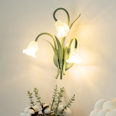 Contemporary Creative Glass Iron Round Flower Leaf 3-Light Wall Sconce Lamp For Bedroom & Living Room