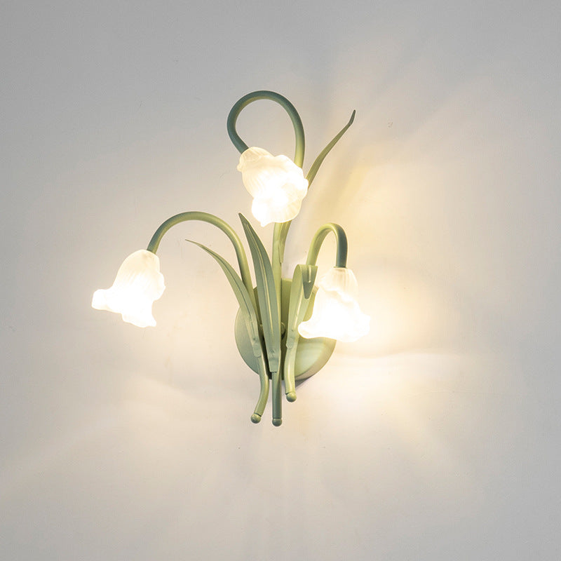 Contemporary Creative Glass Iron Round Flower Leaf 3-Light Wall Sconce Lamp For Bedroom & Living Room