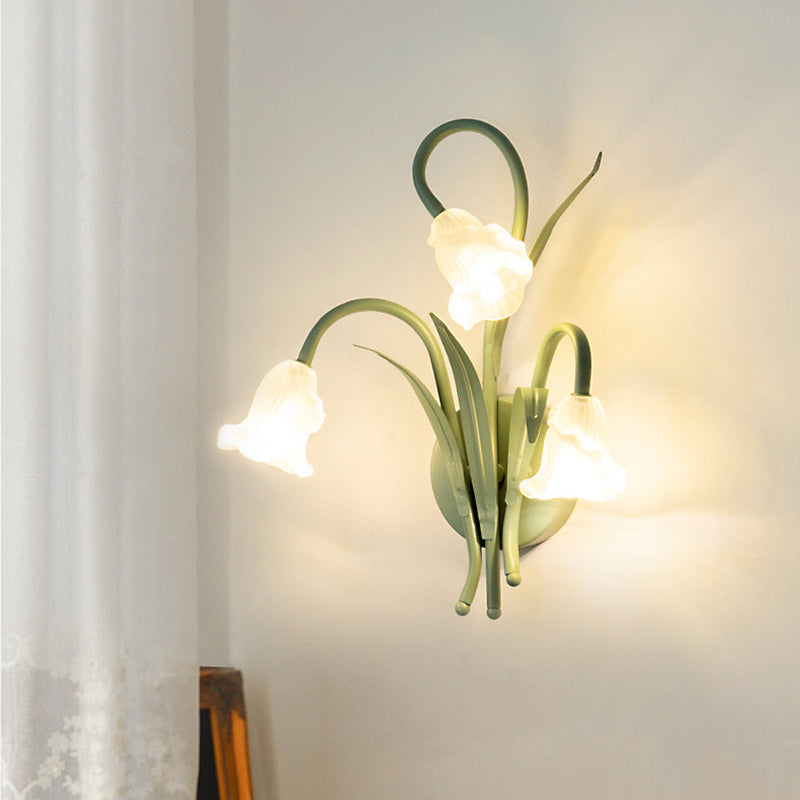 Contemporary Creative Glass Iron Round Flower Leaf 3-Light Wall Sconce Lamp For Bedroom & Living Room