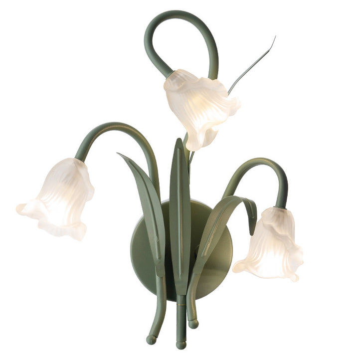 Applique murale contemporaine en verre créatif rond en fer à 3 lumières avec feuilles de fleurs pour chambre et salon 