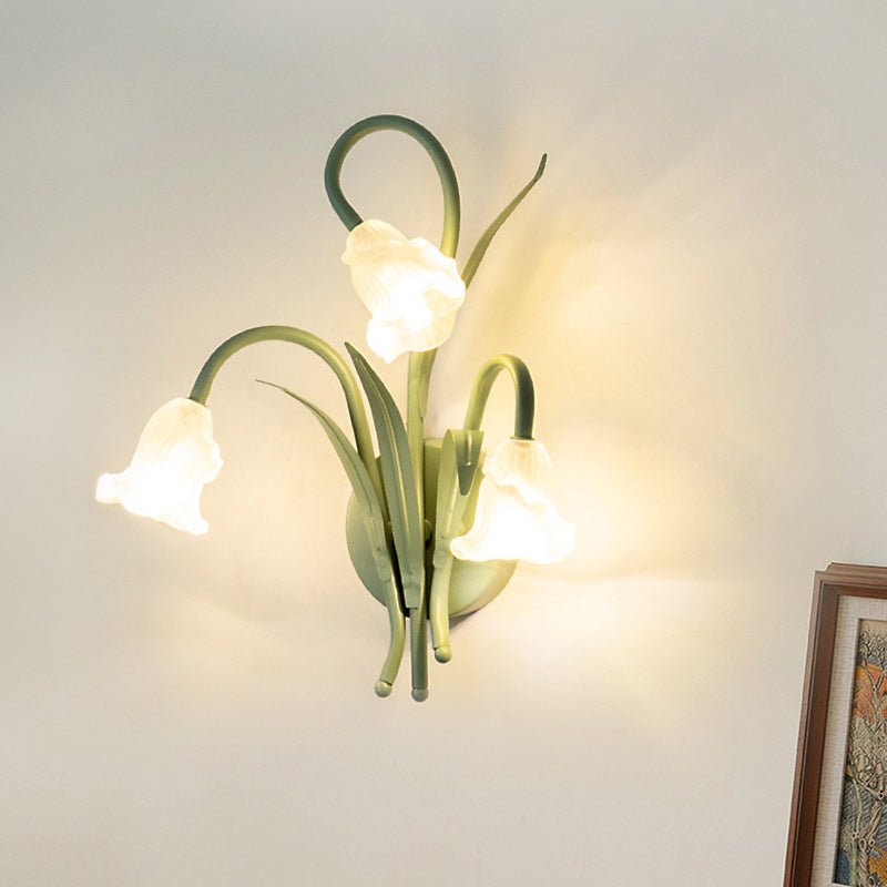 Contemporary Creative Glass Iron Round Flower Leaf 3-Light Wall Sconce Lamp For Bedroom & Living Room