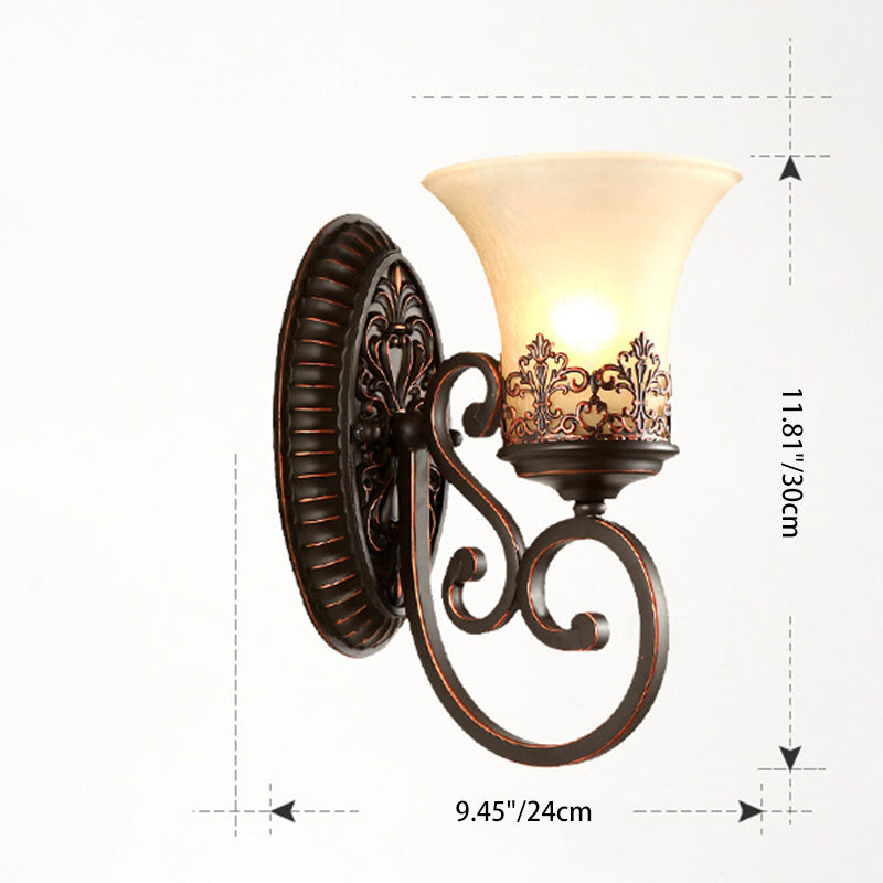 Traditional Farmhouse Glass Iron Resin Oval Floral 1/2-Light Wall Sconce Lamp For Bedroom And Living Room