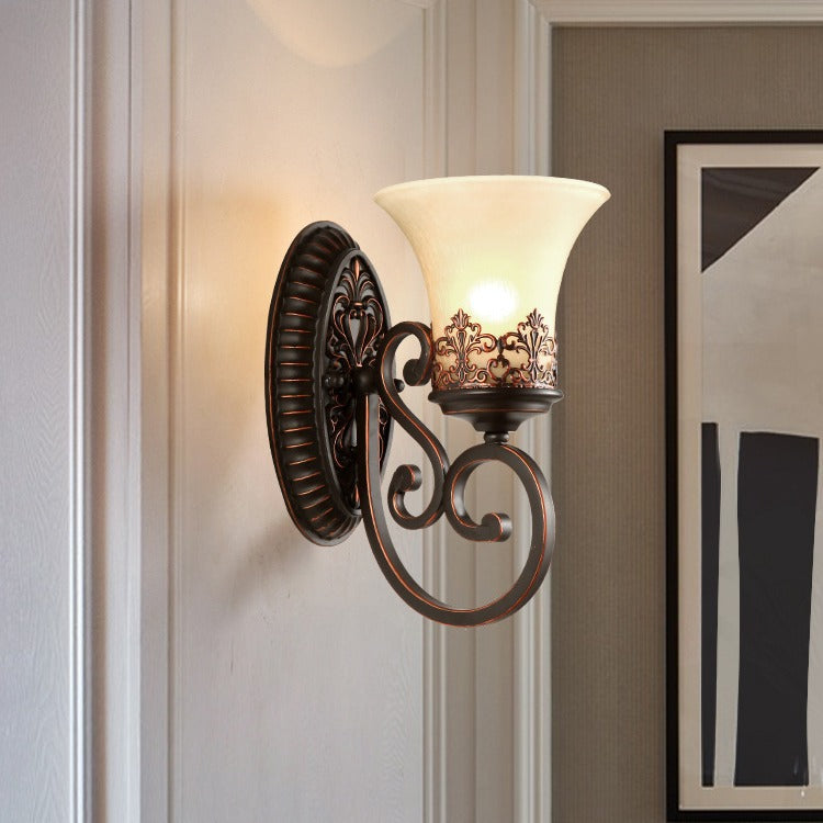 Traditional Farmhouse Glass Iron Resin Oval Floral 1/2-Light Wall Sconce Lamp For Bedroom And Living Room