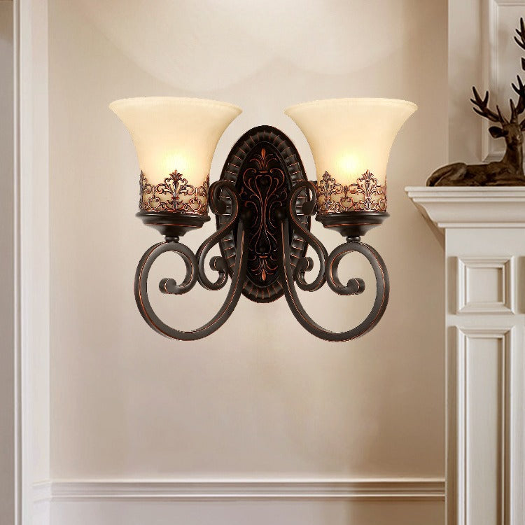 Traditional Farmhouse Glass Iron Resin Oval Floral 1/2-Light Wall Sconce Lamp For Bedroom And Living Room