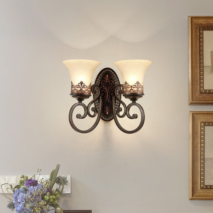 Traditional Farmhouse Glass Iron Resin Oval Floral 1/2-Light Wall Sconce Lamp For Bedroom And Living Room