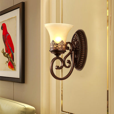 Traditional Farmhouse Glass Iron Resin Oval Floral 1/2-Light Wall Sconce Lamp For Bedroom And Living Room