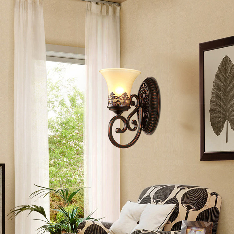 Traditional Farmhouse Glass Iron Resin Oval Floral 1/2-Light Wall Sconce Lamp For Bedroom And Living Room