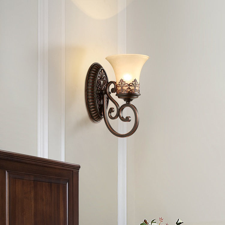 Traditional Farmhouse Glass Iron Resin Oval Floral 1/2-Light Wall Sconce Lamp For Bedroom And Living Room