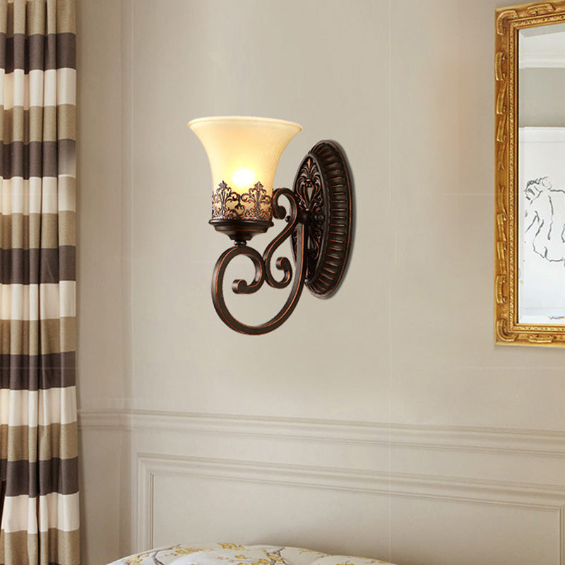 Traditional Farmhouse Glass Iron Resin Oval Floral 1/2-Light Wall Sconce Lamp For Bedroom And Living Room