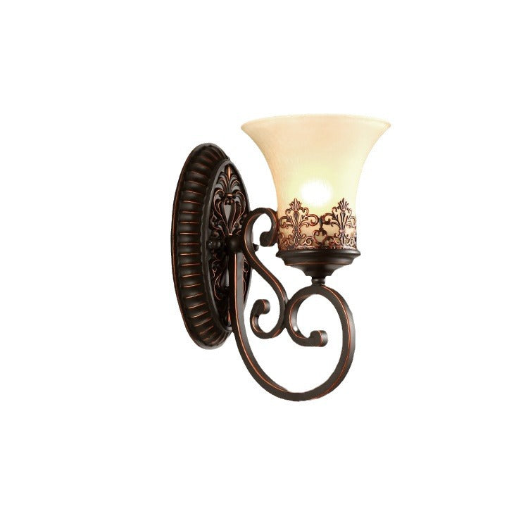 Traditional Farmhouse Glass Iron Resin Oval Floral 1/2-Light Wall Sconce Lamp For Bedroom And Living Room