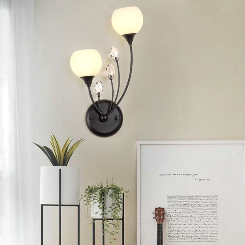 Traditional Farmhouse Glass Crystal Iron Round Leaf 1/2-Light Wall Sconce Lamp For Bedroom And Living Room