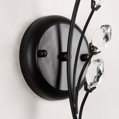 Traditional Farmhouse Glass Crystal Iron Round Leaf 1/2-Light Wall Sconce Lamp For Bedroom And Living Room