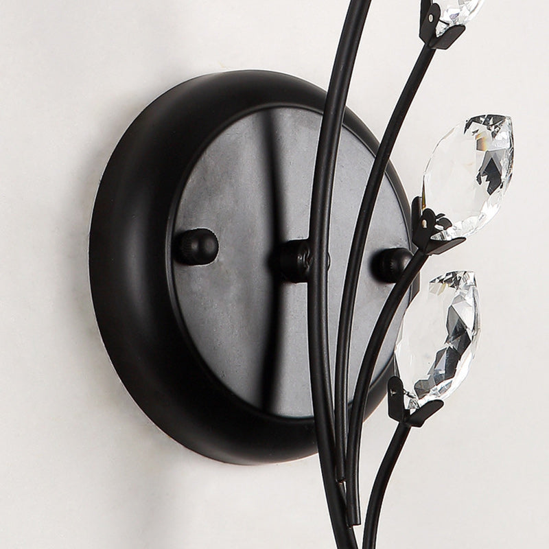 Traditional Farmhouse Glass Crystal Iron Round Leaf 1/2-Light Wall Sconce Lamp For Bedroom And Living Room