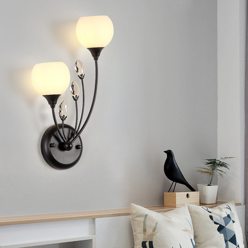 Traditional Farmhouse Glass Crystal Iron Round Leaf 1/2-Light Wall Sconce Lamp For Bedroom And Living Room