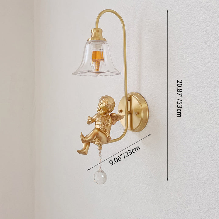 Applique Murale Contemporaine en Laiton, Verre et Résine Scandinave, Ange Rond à 1 Lumière pour Chambre et Salon 