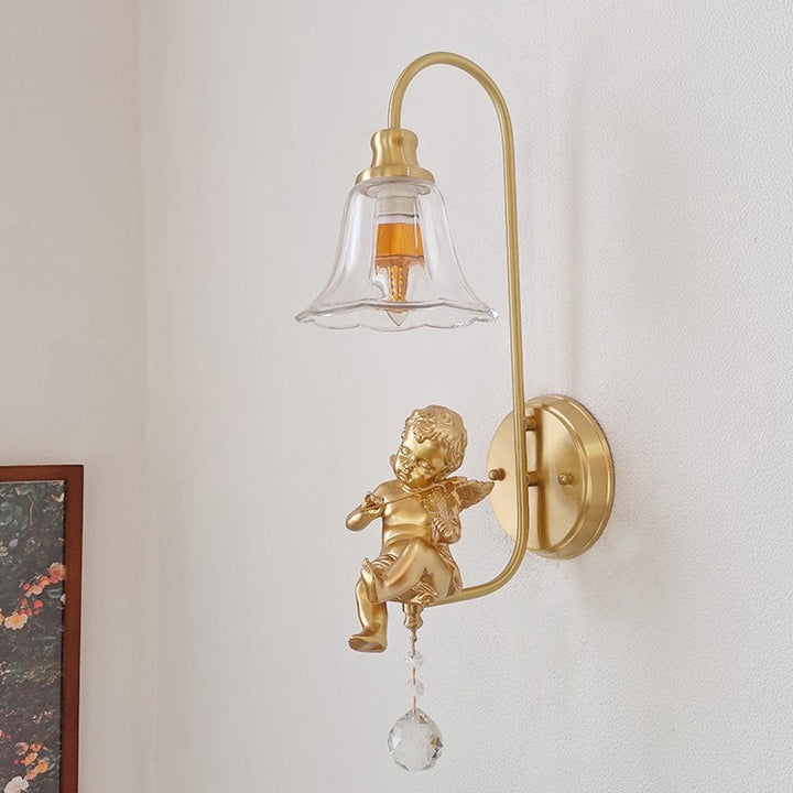 Applique Murale Contemporaine en Laiton, Verre et Résine Scandinave, Ange Rond à 1 Lumière pour Chambre et Salon 