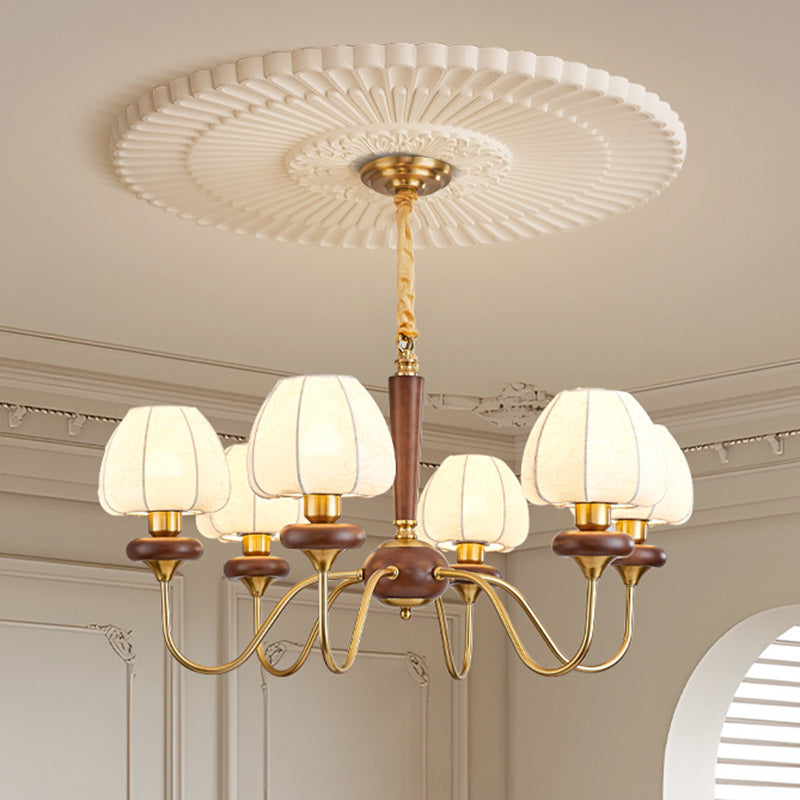 Traditional French Fabric Wood Iron Curved Branch 3/6/8 Lights Chandelier For Bedroom And Living Room