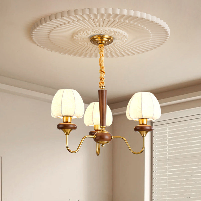 Traditional French Fabric Wood Iron Curved Branch 3/6/8 Lights Chandelier For Bedroom And Living Room