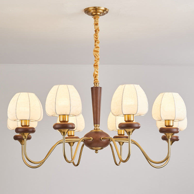 Traditional French Fabric Wood Iron Curved Branch 3/6/8 Lights Chandelier For Bedroom And Living Room