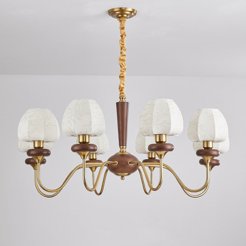 Traditional French Fabric Wood Iron Curved Branch 3/6/8 Lights Chandelier For Bedroom And Living Room
