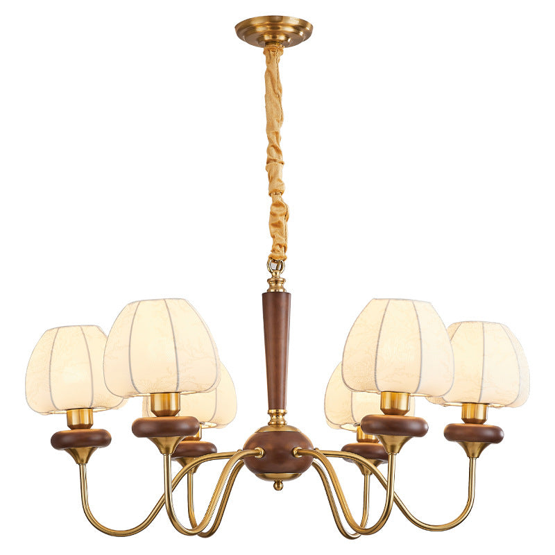 Traditional French Fabric Wood Iron Curved Branch 3/6/8 Lights Chandelier For Bedroom And Living Room