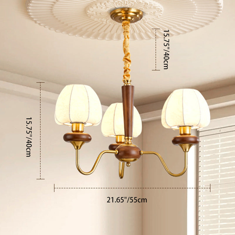 Traditional French Fabric Wood Iron Curved Branch 3/6/8 Lights Chandelier For Bedroom And Living Room