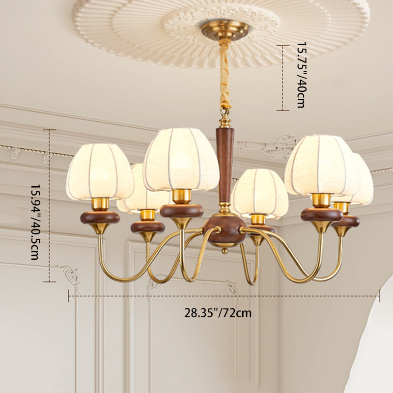 Traditional French Fabric Wood Iron Curved Branch 3/6/8 Lights Chandelier For Bedroom And Living Room
