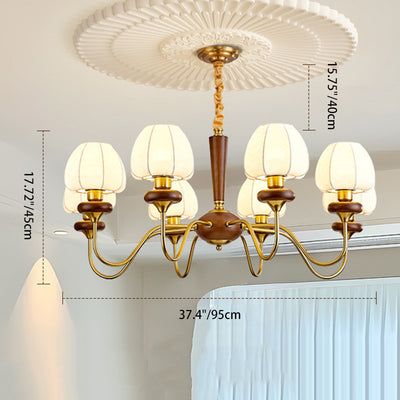 Traditional French Fabric Wood Iron Curved Branch 3/6/8 Lights Chandelier For Bedroom And Living Room