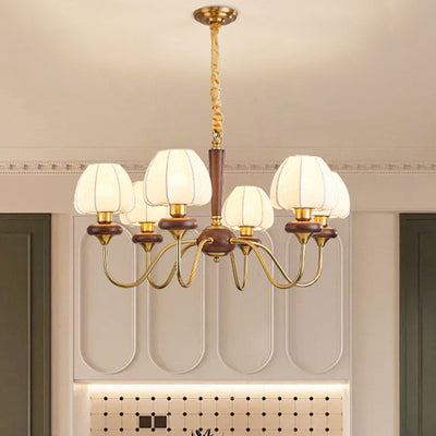 Traditional French Fabric Wood Iron Curved Branch 3/6/8 Lights Chandelier For Bedroom And Living Room