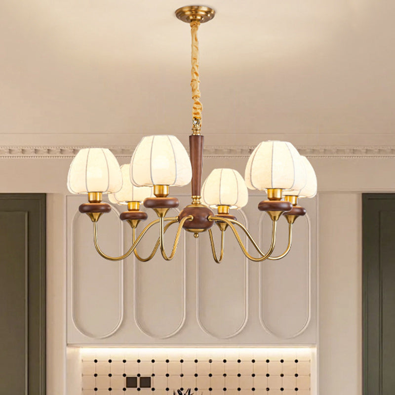 Traditional French Fabric Wood Iron Curved Branch 3/6/8 Lights Chandelier For Bedroom And Living Room