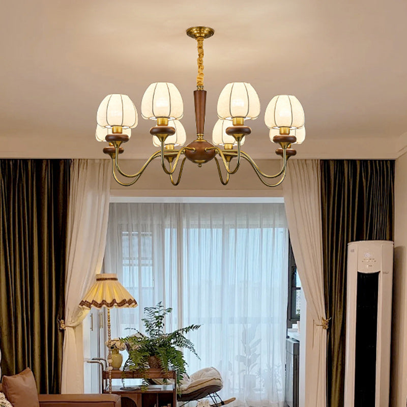 Traditional French Fabric Wood Iron Curved Branch 3/6/8 Lights Chandelier For Bedroom And Living Room