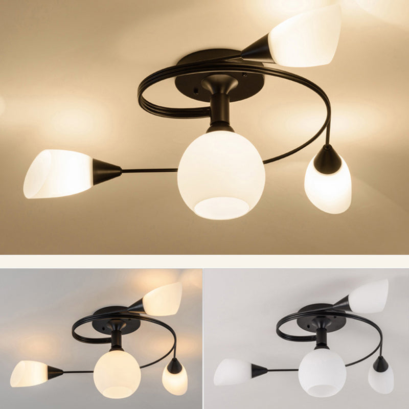 Contemporary Scandinavian Glass Iron Circular Floral Bud 4/6 Lights Semi-Flush Mount Ceiling Light For Bedroom And Living Room