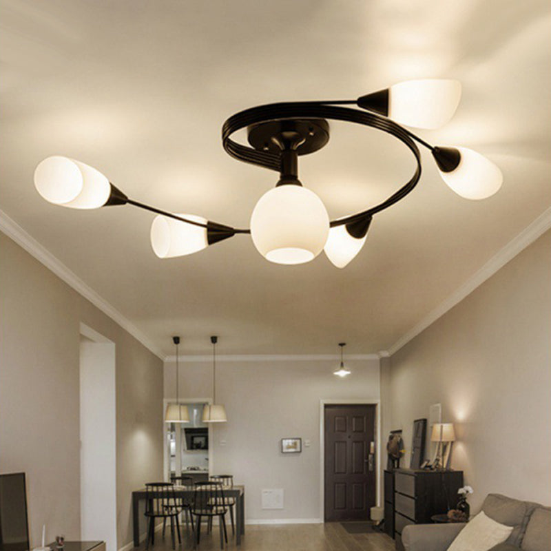 Contemporary Scandinavian Glass Iron Circular Floral Bud 4/6 Lights Semi-Flush Mount Ceiling Light For Bedroom And Living Room